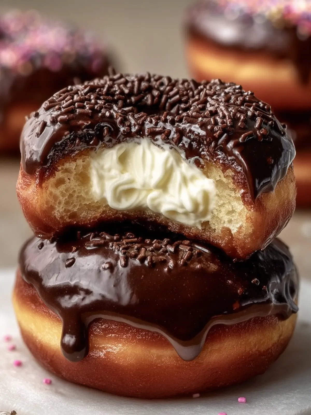 Decadent Chocolate Cream Doughnuts First Image