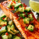Flavorful Bang Bang Salmon with Avocado Cucumber Salsa First Image