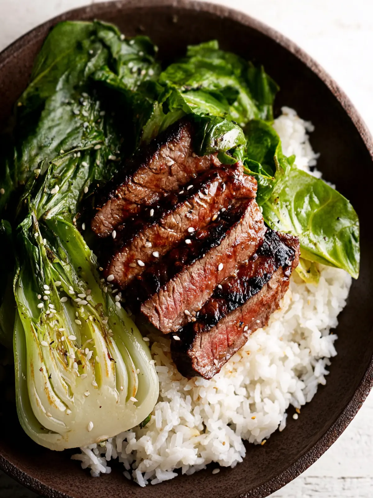 Miso Marinated Grilled Ribeye with Bok Choy and Rice First Image